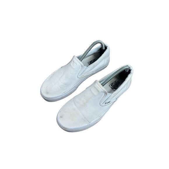vans white slip on sneakers cavas flat shoes skate unisex women’s 10 men’s 8.5 - Picture 1 of 11